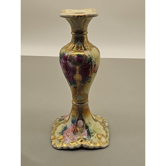 Vintage Candelabra Porcelain Embossed Hand Painted Victorian Era Gold Trim - Picture 3 of 10